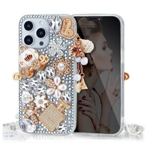 2/$25 - iPhone 15 Pro Max Phone Case BLING Flashy Crystal Silver Gold